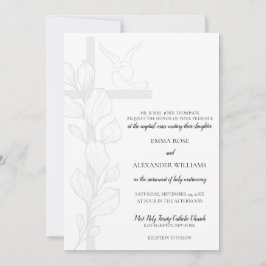 Convite Emma Elegant Cross & Doves Casamento Católico