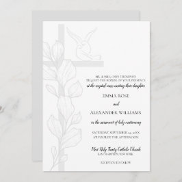 Convite Emma Elegant Cross & Doves Casamento Católico