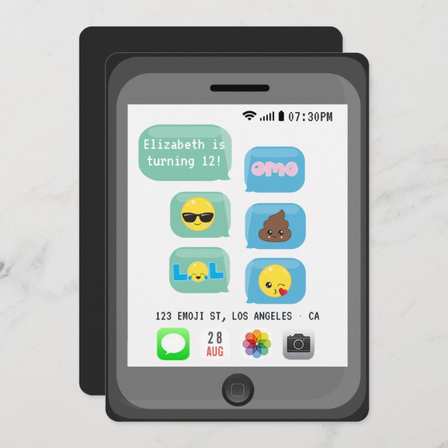 Convite Emoji Festa de aniversário (Frente/Verso)