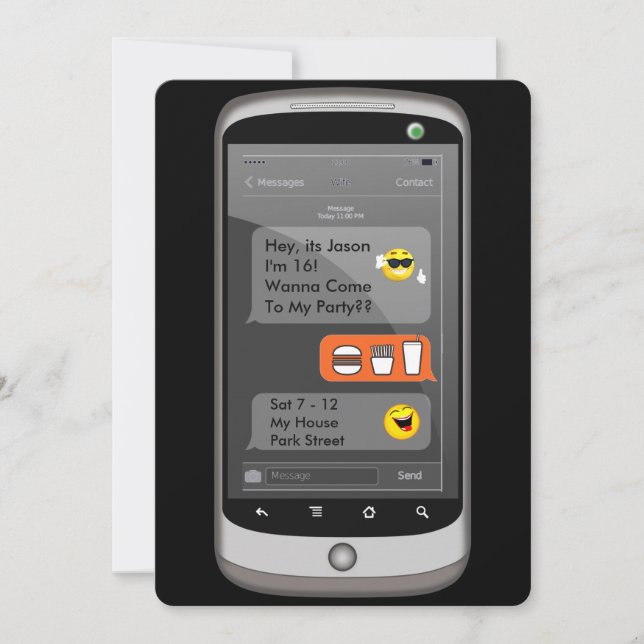 Convite Emoji Smart Phone Texting Engraçado Aniversário de (Frente)