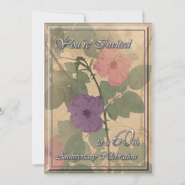 Convite Empoeirado antigo aumentou 60th aniversário (Frente)