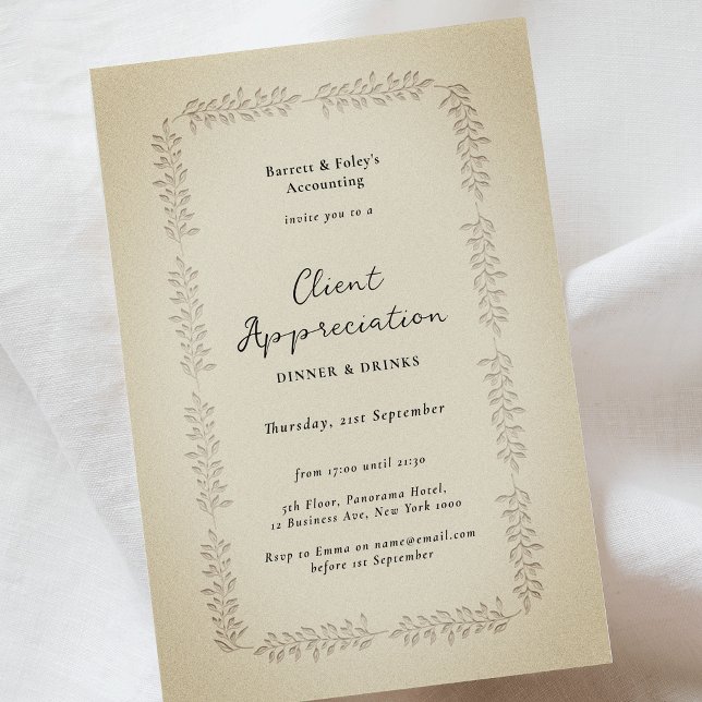 Convite Empresa de Apreciação de Cliente com Letterpress V (Faux letterpress effect vintage style company event invitation)