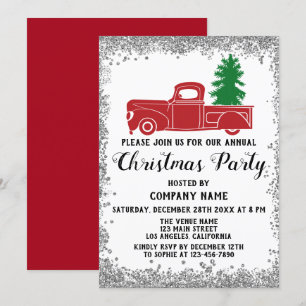 Convite Empresa de Árvore de Natal Caminhão Vermelho Festa