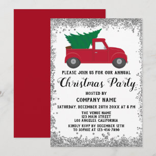 Convite Empresa de Árvore de Natal Caminhão Vermelho Festa