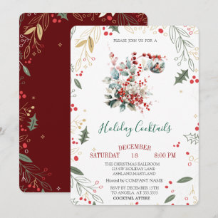 Convite Empresa de Bola de Natal Cardinal Bird Holly Berry