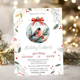 Convite Empresa de Bolas de Natal Cardinal Bird Holly Berr