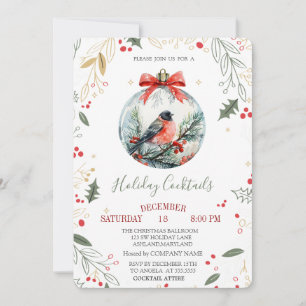 Convite Empresa de Bolas de Natal Cardinal Bird Holly Berr
