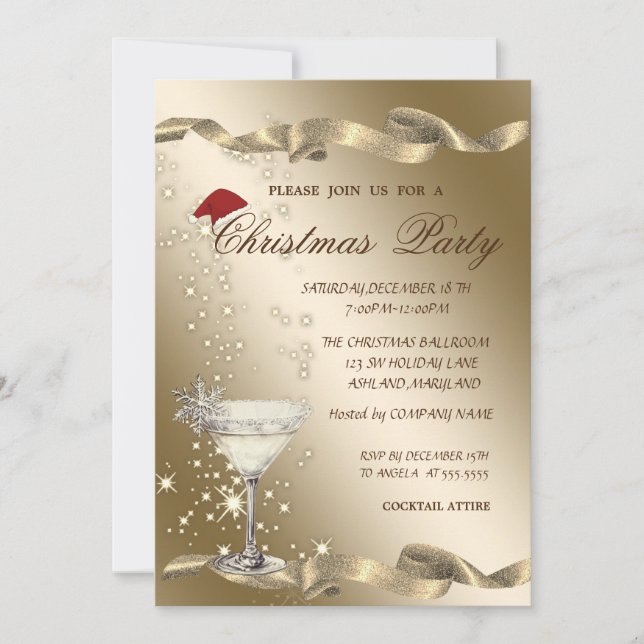 Convite Empresa de Copos de Vinho Santa Hat Chic Natal (Frente)