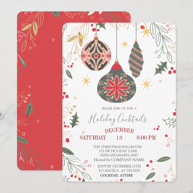 Convite Empresa de ramos de enfeites vintage Natal  (Frente/Verso)