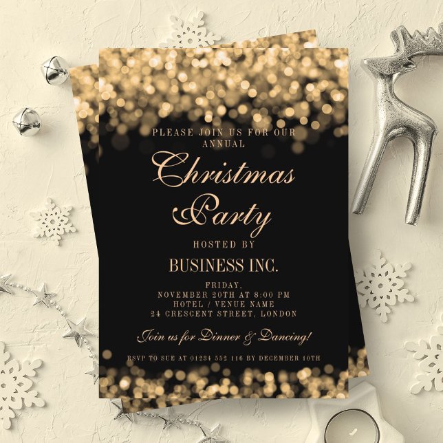 Convite Empresa Elegante Festa de Natal Corporativa Dourad (Elegant Company Corporate Christmas Party Gold Invitation)