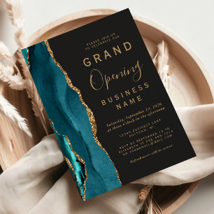 Convite Empresa Grande Abrindo Teal Dourado Agate Dark