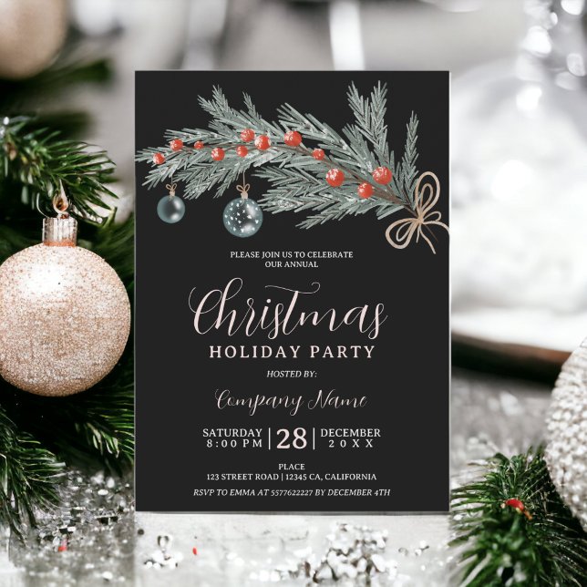 Convite Empresa russa de pinheiros vermelhos de Natal (Rustic green pine red Christmas company corporate Invitation)