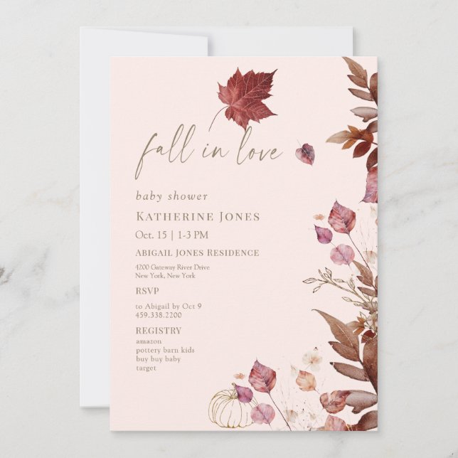 Convite Enamorarse Folhagem de Outono Rubor Baby Shower (Frente)
