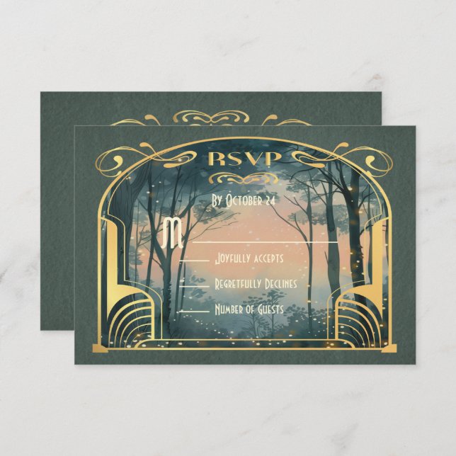 Convite Encantada Forest Art Nouveau RSVP (Frente/Verso)