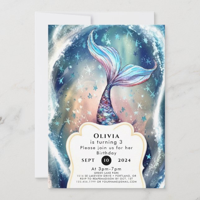 Convite Encantada Sob O Mar Sereia Aniversário (Frente)