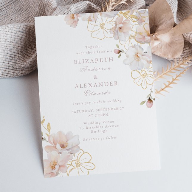 Convite Encantado Casamento de Blush Elegance e Flor Selva (Criador carregado)