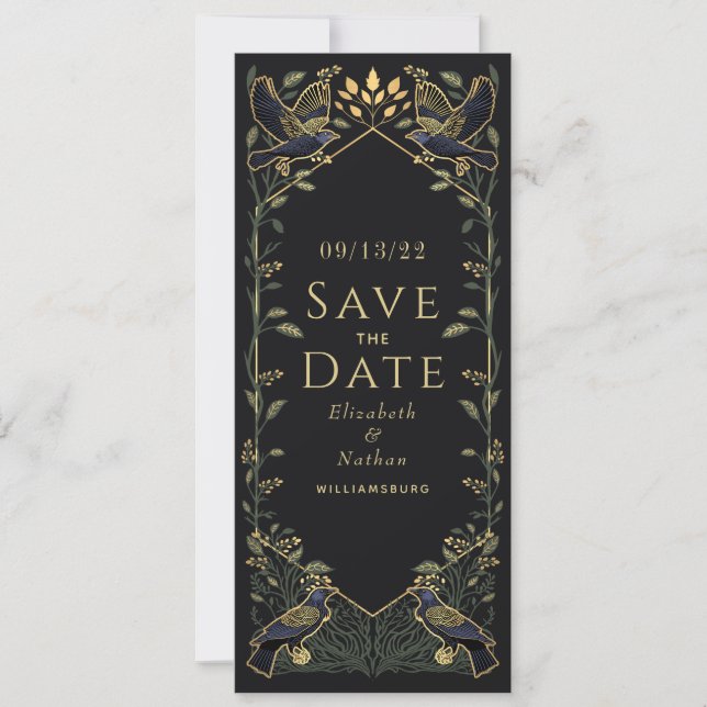 Convite Encantado Corvo Gótico Casamento Salve a Data Verd (Frente)