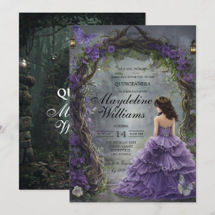 Convite Encantado de Quince Anos Roxo Conto de Fad