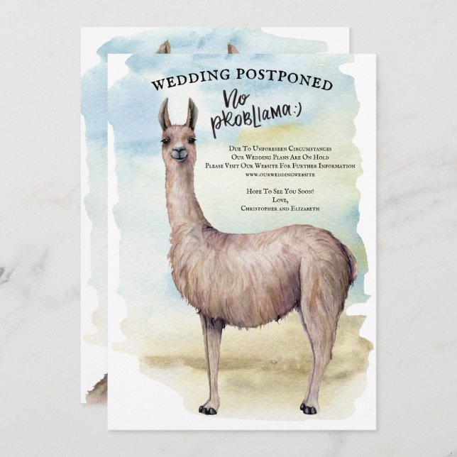 Convite Encantado Funny Llama Watercolor (Frente/Verso)