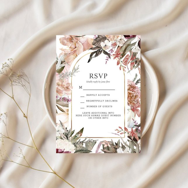 Convite Encantado Jardim Elegante Floral Boho RSVP (Criador carregado)