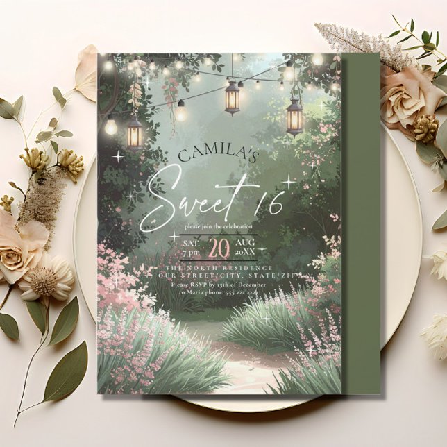 Convite Encantado Jardim Sweet 16 rosa ID1163 (Criador carregado)
