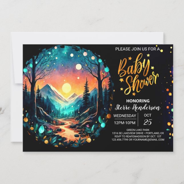 Convite Encantado no Chá de fraldas Encantado das Floresta (Frente)