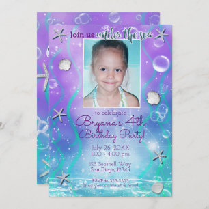 Convite Encantado Sob O Partido Sea Purple Teal Photo