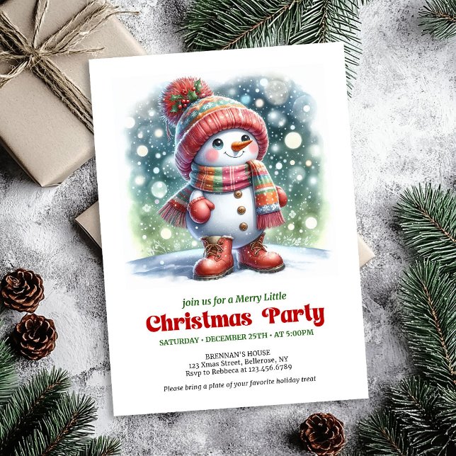 Convite encantador de boneco de neve de desenho an (Charming cartoon snowman invite festive cheer digital)