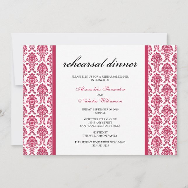Convite Encantador Janto de ensaio Damask (Fuschia) (Frente)