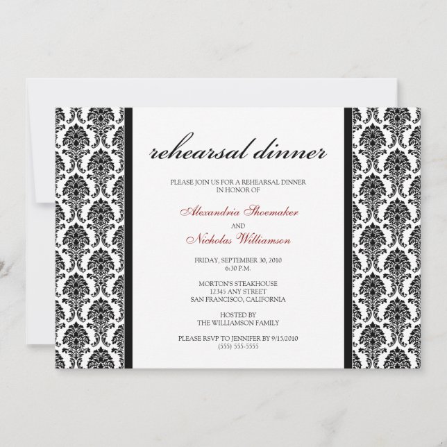 Convite Encantador Janto de ensaio Damask (preto) (Frente)