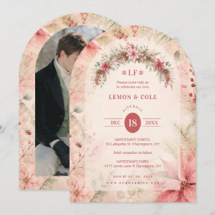 Convite Encantadora Foto de Casamento de Inverno Rosa Suav