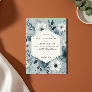 Convite Encantamento Botânico Casamento Azul Ardesia
