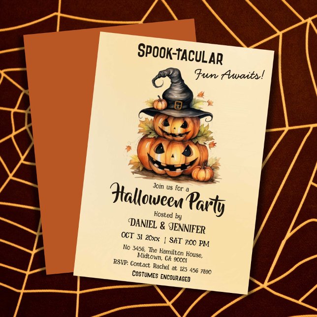 Convite Encantando bruxas de abóbora bonitinho no Dia das  (Front/Back )