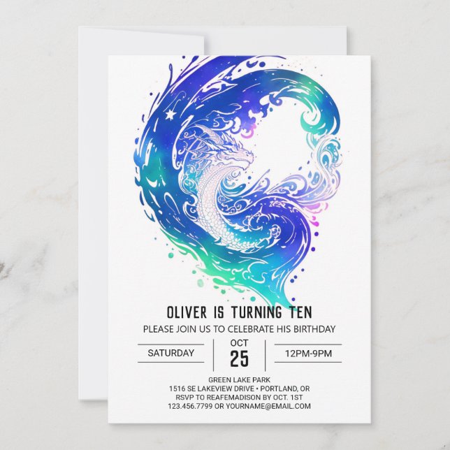 Convite Encantando o aniversário do dragão medieval (Frente)