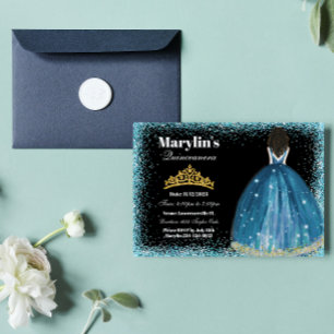 Convite Encantando Turquesa Glitter Princesa Quinceanera
