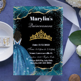 Convite Encantando Turquesa Glitter Princesa Quinceanera