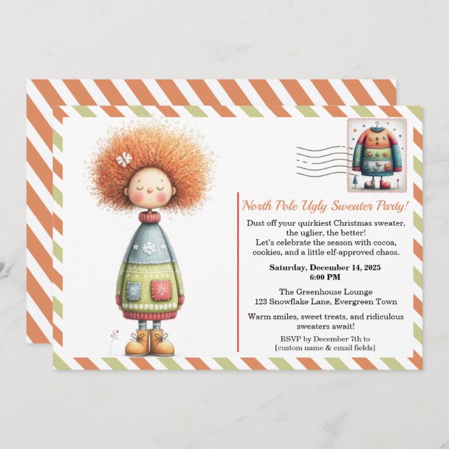 Convite Enchanted Elf | North Pole Ugly Sweater Party  (Frente/Verso)