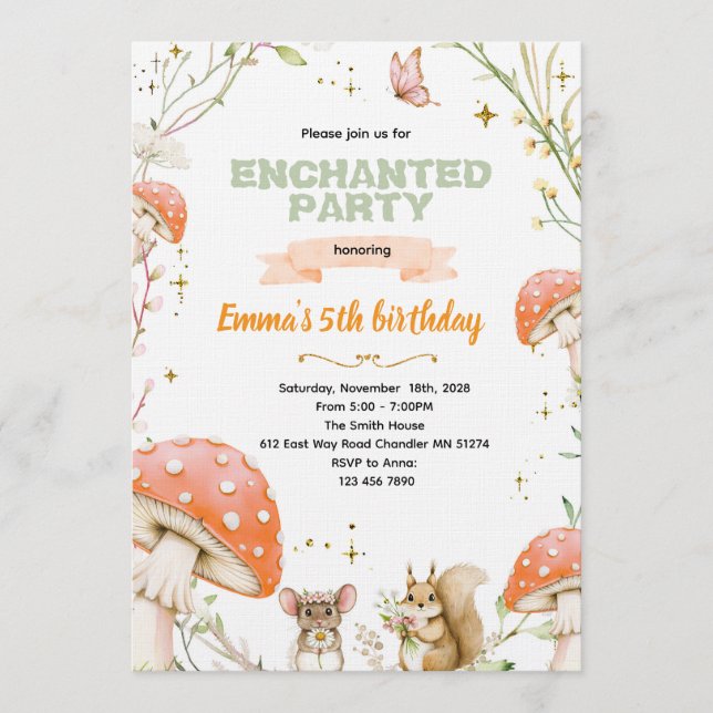 Convite Enchanted Forest Birthday Invitation (Frente)