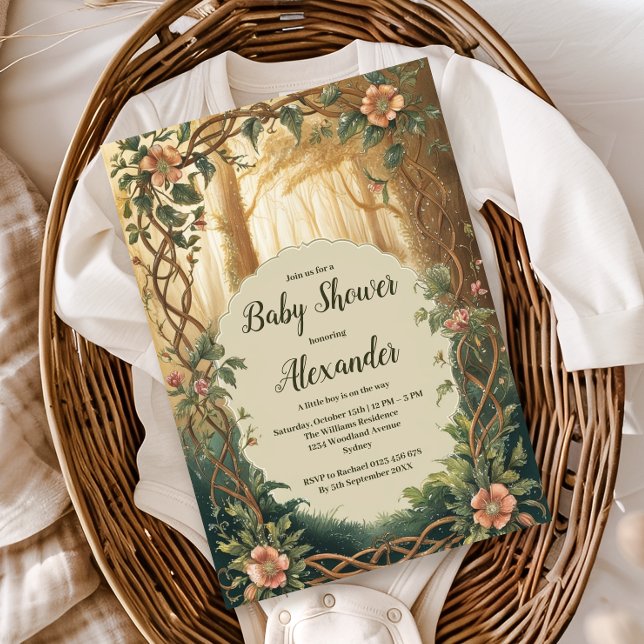 Convite Enchanted Forest Boy Baby Shower  (Criador carregado)