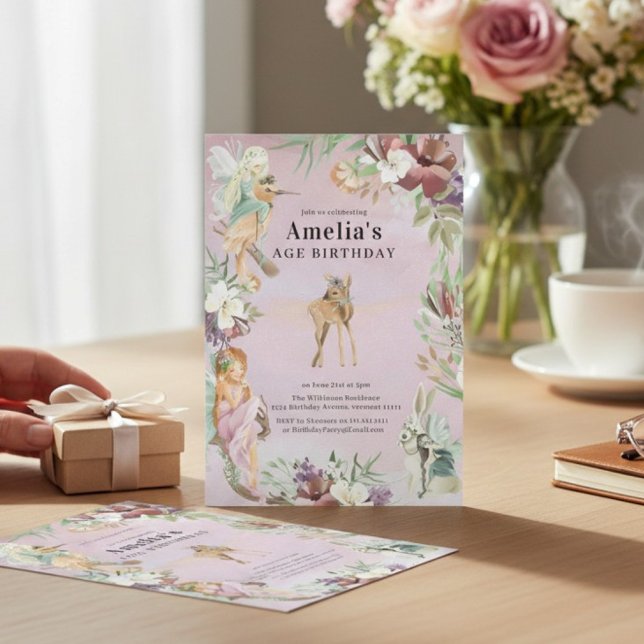 Convite Enchanted Forest Fairy Birthday Party Invite (Criador carregado)
