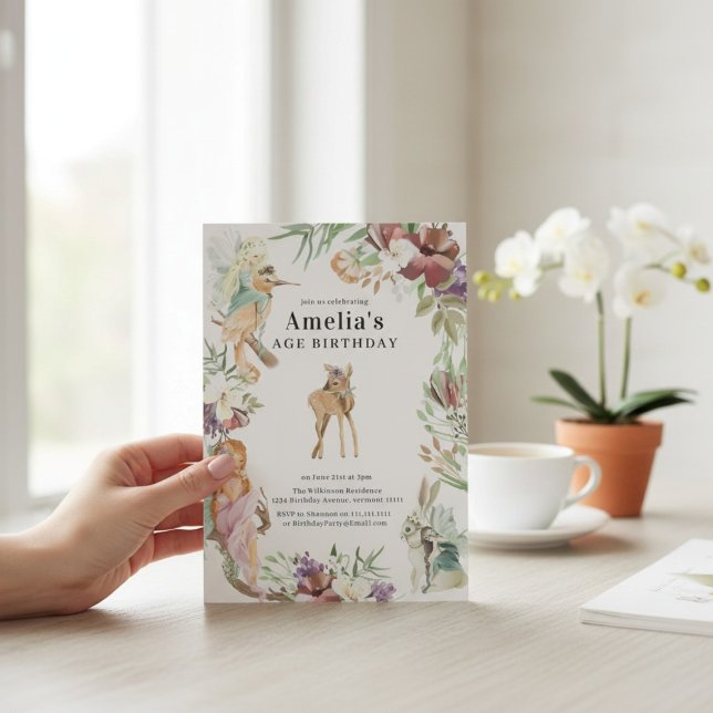 Convite Enchanted Forest Fairy Birthday Party Invite (Criador carregado)