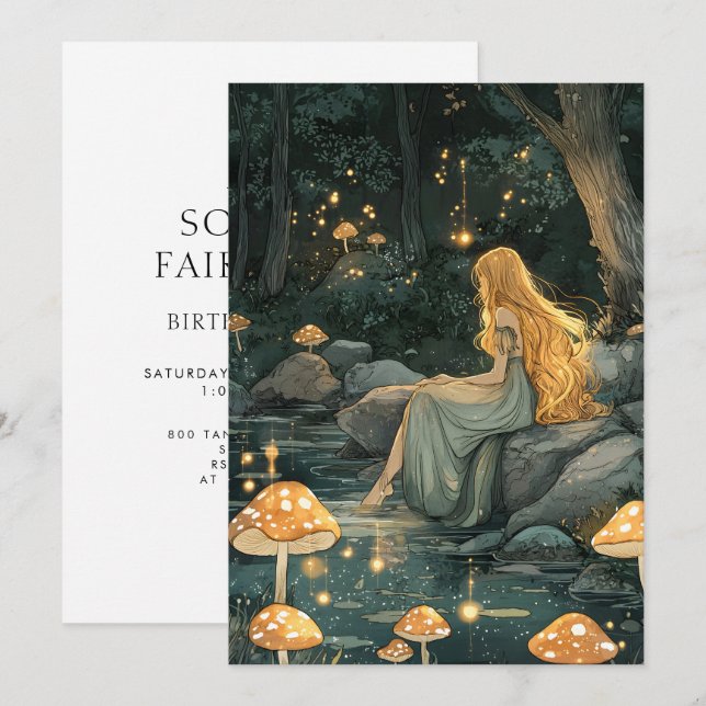 Convite Enchanted Forest Fairy First Birthday  (Frente/Verso)