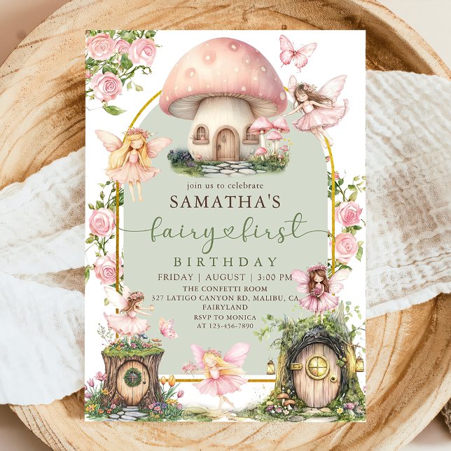 Convite Enchanted Forest Fairy First Birthday Invitation (Criador carregado)