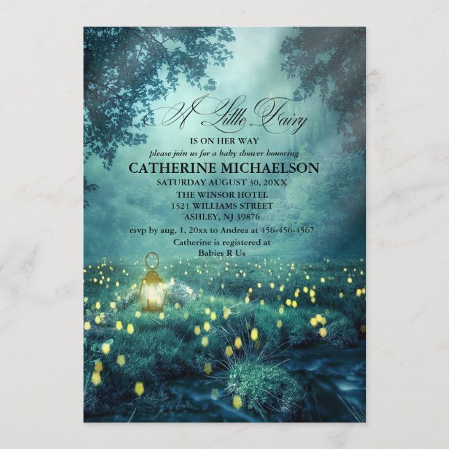 Convite Enchanted Forest Fairy Girl Baby Shower Invitation (Frente)