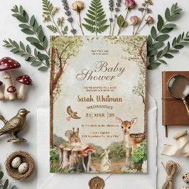 Convite Enchanted Forest Woodland Animals Baby Shower