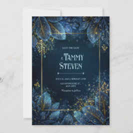Convite Enchanted Midnight Gold Leaf Forest Wedding