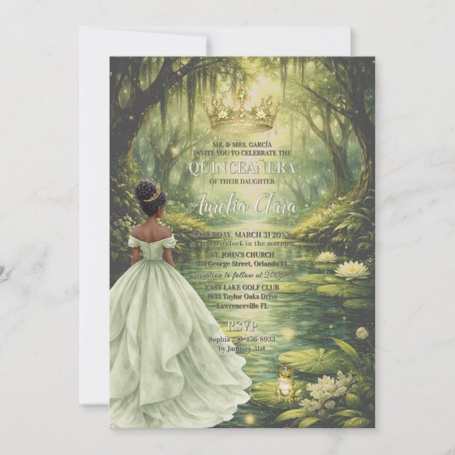 Convite Enchanted Princess & Frog Fairytale Quinceañera  (Frente)