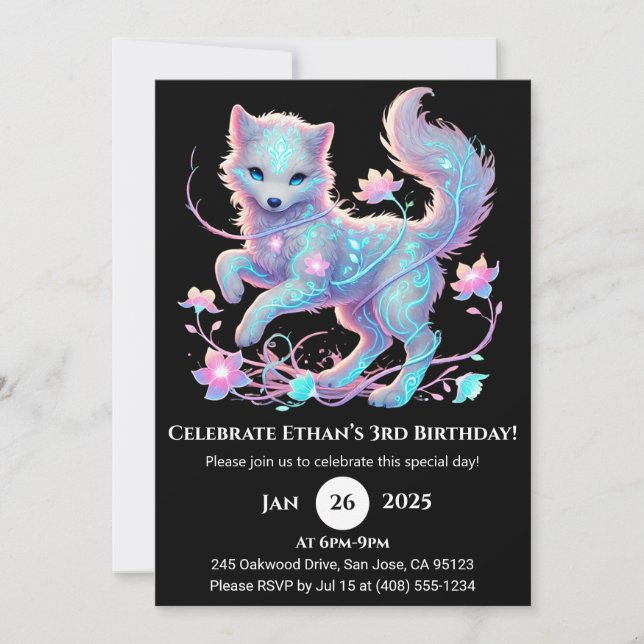 Convite Enchanted Spirit Wolf Birthday (Frente)