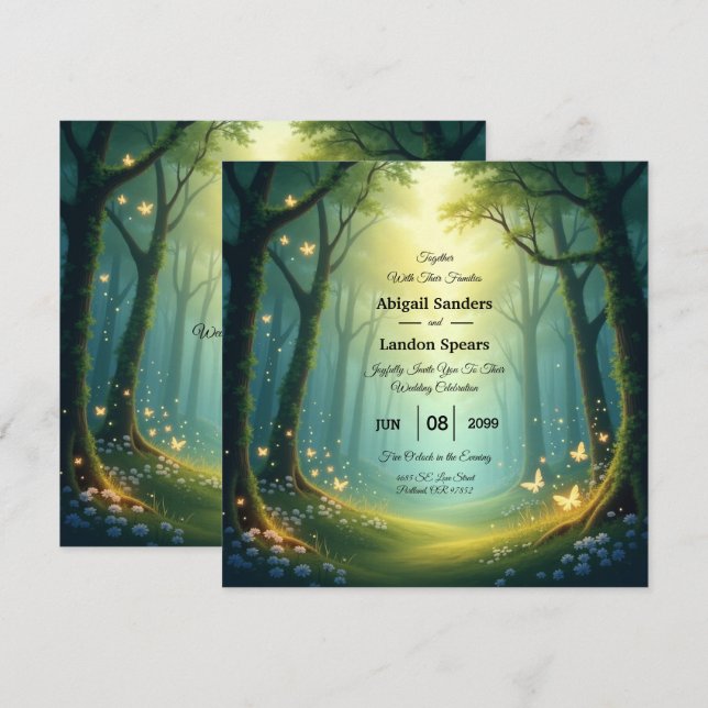 Convite Enchanted Sunlit Summer Grove Wedding (Frente/Verso)