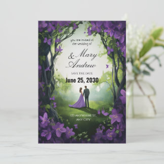 Convite Enchanted Violet Garden Wedding Invitation